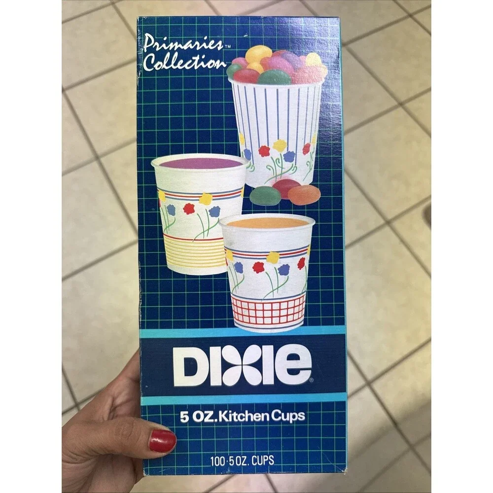 Vintage Dixie 5oz Paper 100 Kitchen Cups Primary Collection New 5 Oz 1987 80’s